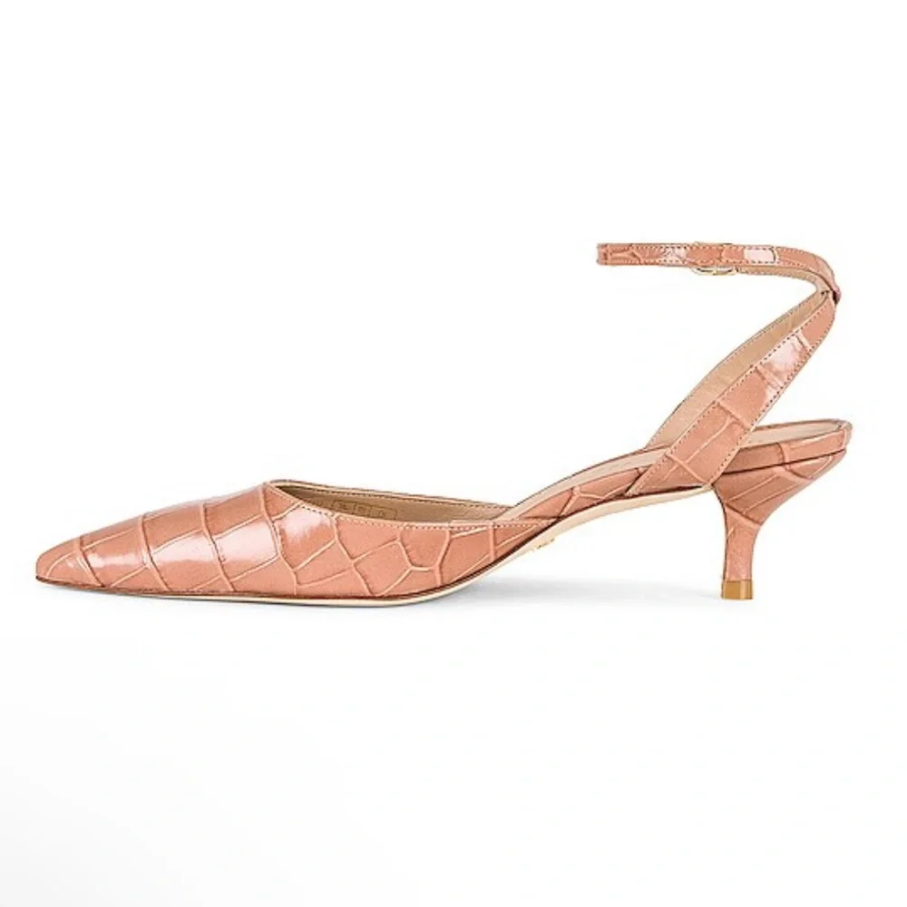NEW NIB Stuart Weitzman Barelythere 50 Pump In Toast Printed Soft Croc
